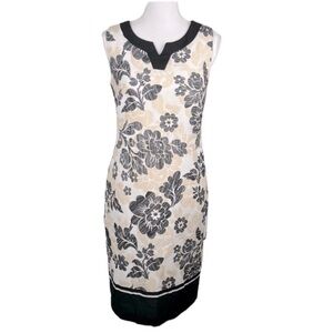 Helen Ainson Floral Black & Cream Sleeveless Sheath Midi Dress Size Medium
